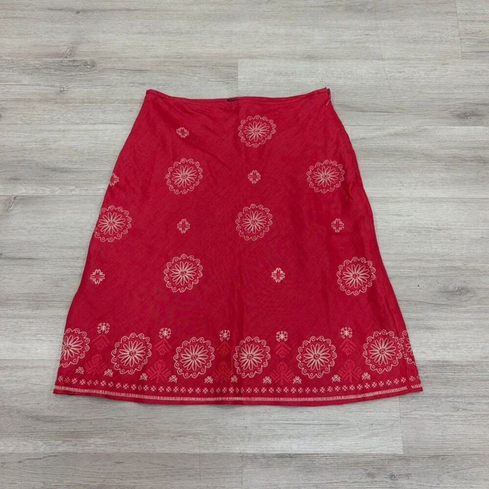 Richard Malcolm Aline Midi Pink Linen Skirt Embroidered size 8